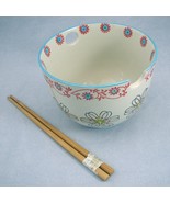 Miyabi Yokohama Studio Rice Noodle Bowl and Chopsticks Floral Vine Raise... - £15.38 GBP