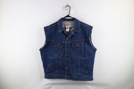 Vintage 90s Wrangler Mens XL Distressed Denim Jean Trucker Vest Jacket Blue - £44.35 GBP