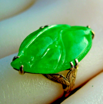 Earth mined Jadeite JADE Antique Engagement Ring Deco Solid 14k Rose Gold Gift - €32.325,99 EUR