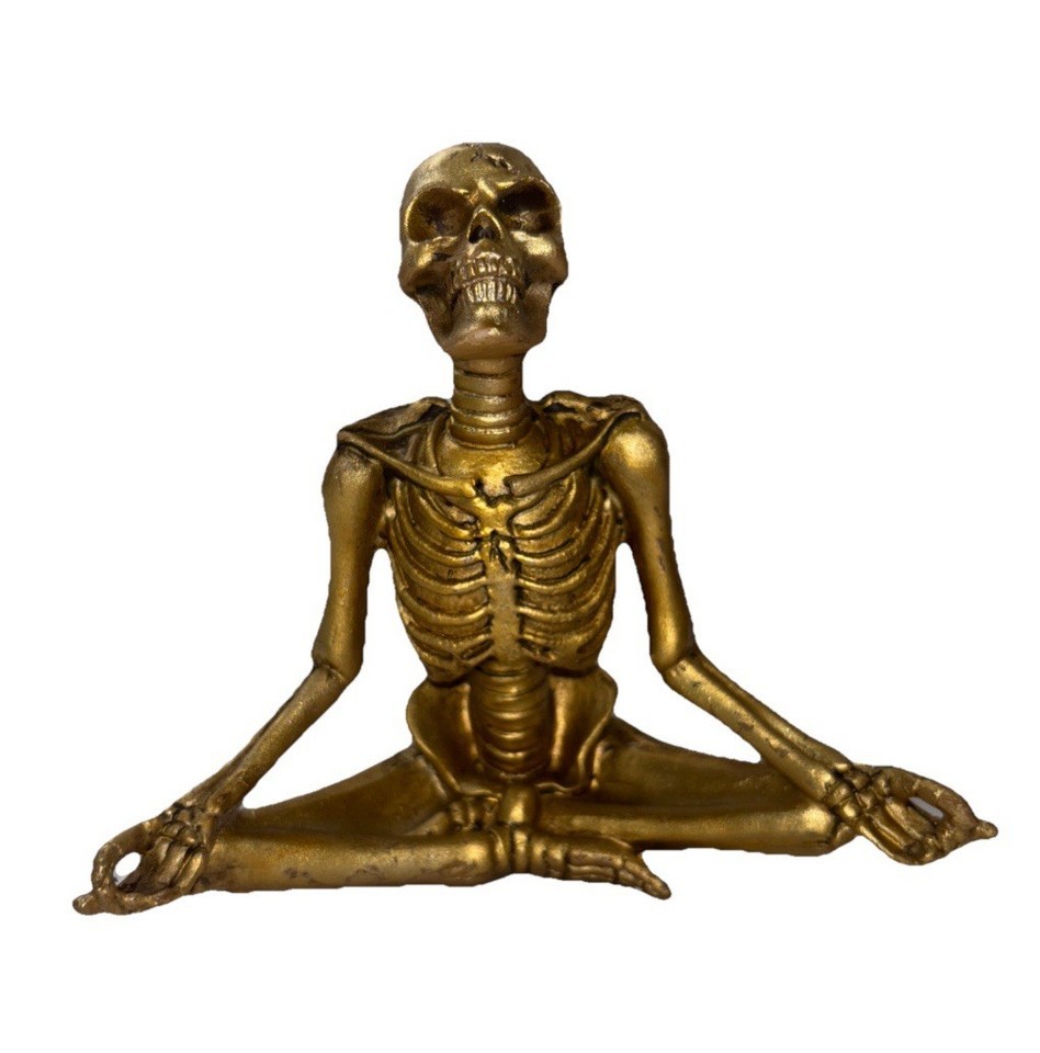 Halloween Golden Skeleton Meditating Decor 6&quot; (Chipping On Back, SHIPS I... - $18.69