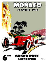 Monaco Vintage 1934 Automobile Racing Print,  !3 x10 inch Canvas Giclee ... - $29.95