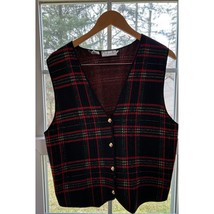 Vintage RAFAELLA knit metallic thread plaid sweater vest sz large red bl... - €14,89 EUR