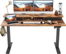 Fezibo Height Adjustable Electric Standing Desk With Double Drawer, 55 X 24 Inch - £203.97 GBP