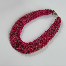 Chunky Barbie Pink &amp; Gold Beaded Collar Necklace Boho Chic Necklace - £12.31 GBP