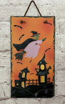 Halloween Witch Trick Or Treat Hand Painted Slate Shingle Wall Hanging Art - £23.28 GBP