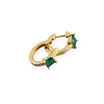 Anyco Earrings Gold Plated Green Luxury Square CZ Round Ear Buckle  For Women - £18.50 GBP