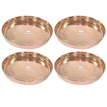 Set of 4 -Prisha India Craft 100% Pure Copper Dinner Plate - DIAMETER 12 INCH- T - £102.08 GBP