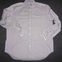 Bugatchi Uomo Long Sleeve Striped Shirt Black Button Front Mens 2XL - £18.55 GBP