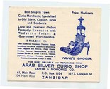 Arab Silver Curio Shop Advertising Card Zanzibar Arab&#39;s Dagger 1960&#39;s - $13.86