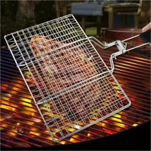 Stainless Steel BBQ Non Stick Grilling Basket Grill Mesh Mat Meat Vegetable - £18.54 GBP+