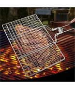Stainless Steel BBQ Non Stick Grilling Basket Grill Mesh Mat Meat Vegetable - £20.35 GBP+
