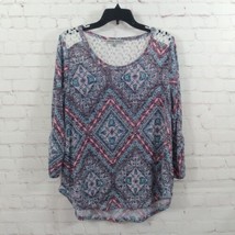 Absolutely Famous Sweater Womens XL Blue Geometric Lightweight Crochet Lace - £14.22 GBP