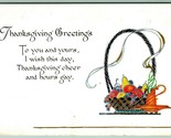 Thanksgiving Greetings Fruit Basket Art Deco UNP Unused DB Postcard G12 - $4.42