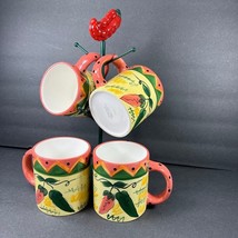 Vtg Hausenware 4 Chili Pepper Coffee Mugs Stand Southwestern Mary Jane Mitchell - £23.97 GBP