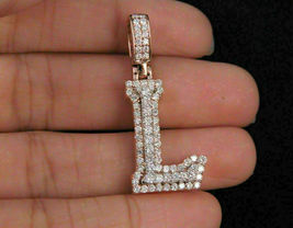 3.10Ct Round Cut Simulated Diamond Alphabet &#39;L&#39; Pendant Gold Plated 925 Silver - £129.77 GBP