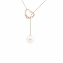 ANGARA Freshwater Pearl Lariat-Heart Necklace in 14K Gold | 18&quot;Chain (AA Size-8) - £291.98 GBP