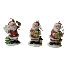 set of 3 Vintage Homco Santa Claus Christmas Ornament Bisque Porcelain - $29.69