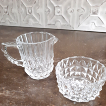 Vintage Crystal Cut Glass Creamer and Sugar Set, Midcentury Kitchen Serving - $6.32