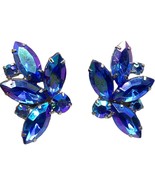 Vintage blue AB crystal prong clip on earrings - €34,30 EUR