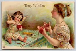 Valentine Darling Cherub Making A Heart Lovely Woman Gilded Postcard N28 - £12.30 GBP