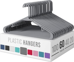 Clothes Hangers Plastic 60 Pack - Grey Plastic Hangers - The - £33.41 GBP