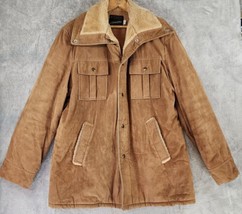 JC Penny Jacket Mens 42 Long Brown Leather Sherpa Liner Distressed Weste... - $89.09
