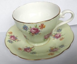 Paragon Light Green Tea Cup And Saucer Floral Bone China - $29.32