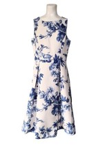 Gabby Skye Brocade Midi Fit &amp; Flare Dress Size 12 Blue White Floral Pock... - £22.72 GBP