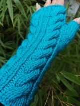 new Turquoise Handmade Knit Fingerless Gloves Mittens Arm Warmer  - £26.73 GBP