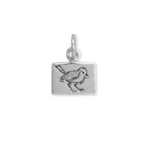 Sweet Oxidized Sterling Silver Bird Tag Charm for Charm Bracelet or Necklace - £20.78 GBP