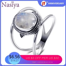 Nasiya Newest Luxury Oval Natural Moonstone Rings For Men Women Solid 925 Silver - £13.68 GBP