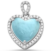 Sterling Silver Natural Larimar &amp; CZ Heart Pendant - £24.76 GBP