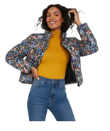 Time and Tru Women's Floral Print Puffer Jacket - Short Quilted Winter Coat - Re - $34.00
