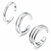 Sterling Silver Toe Ring Sets Summer Jewelry 3 Styles Adjustable Hypoallergenic - £26.31 GBP