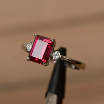 ruby ring emerald cut gemstone ring July birthstone ring promise ring for her - £68.47 GBP