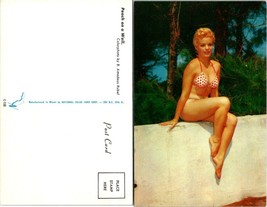 Beautiful Hot Blond Lady Woman Polka Dots Posing ~ Trees Vintage Postcard - £9.02 GBP