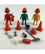 Playmobil Road Worker Crew Figures Hard Hat Safety Cones Accessories Lot... - $24.70