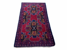2&#39; 8&quot; X 4&#39; 6&quot; Vintage Handmade Tribal Wool Rug Balouchi Rug Afghan Rug Red Blue - £184.77 GBP