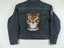 Vintage Sears Toughskins Jean Denim Jacket Embroidered Tiger 10 - £31.45 GBP