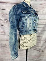 Amethyst Crop Demin Jacket Womens M Bleach Dye Cloud Button Pockets Long Sleeve - £24.82 GBP