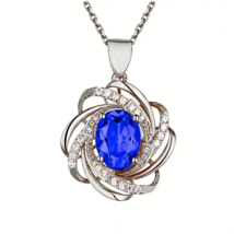 Silvertone Blue &amp; Clear Rhinestones Flower Pendant Necklace - New - £13.56 GBP