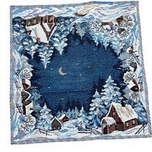 Kynabha Set of 6 Blue Winter Evening Snow Cabin Pine Tree Napkins 13&quot; x 13&quot; - $16.82