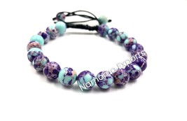 Natural Purple Sea Sediment 8x8 mm Round Beads Thread Bracelet TB-21 - £7.99 GBP