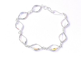 Sterling Silver White Topaz Gemstone Handmade Bezel Bracelet Gift Women ... - £40.54 GBP