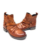 MIZ MOOZ RUCHED SOFT LEATHER  BOOTIE SIDE ZIP  BUCKLE 37EU / 7US SADDLE ... - $154.44