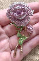 Colleen Lopez Pink Rose Rhinestone Magnetic Brooch Fashion Jewelry - $24.75