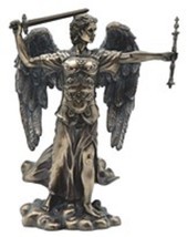 Archangel Michael Holding Staff and Sword Cold Cast Bronze Resin Sculpture 12&quot; H - £49.06 GBP