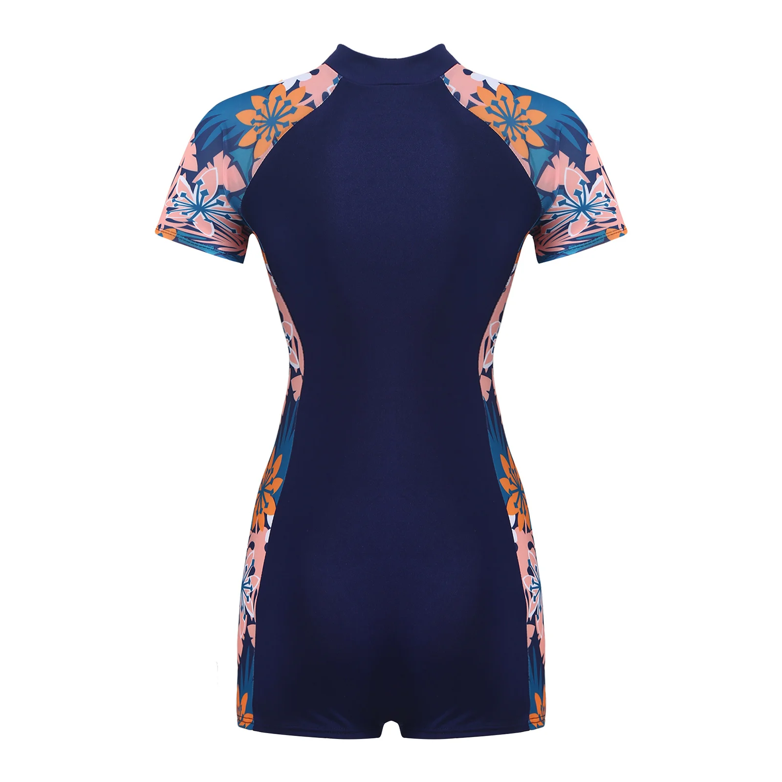 Sporting Womens Floral Plants Animals Print Swimsuit Short Sleeves Zipper Detach - £35.36 GBP