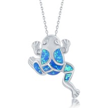 Sterling Silver Blue Inlay Opal Leaping Frog Pendant - £58.47 GBP