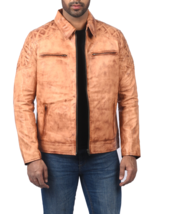 Beige Waxed Quilted Motorcycle Men Designer Leather Biker Jacket - £112.73 GBP